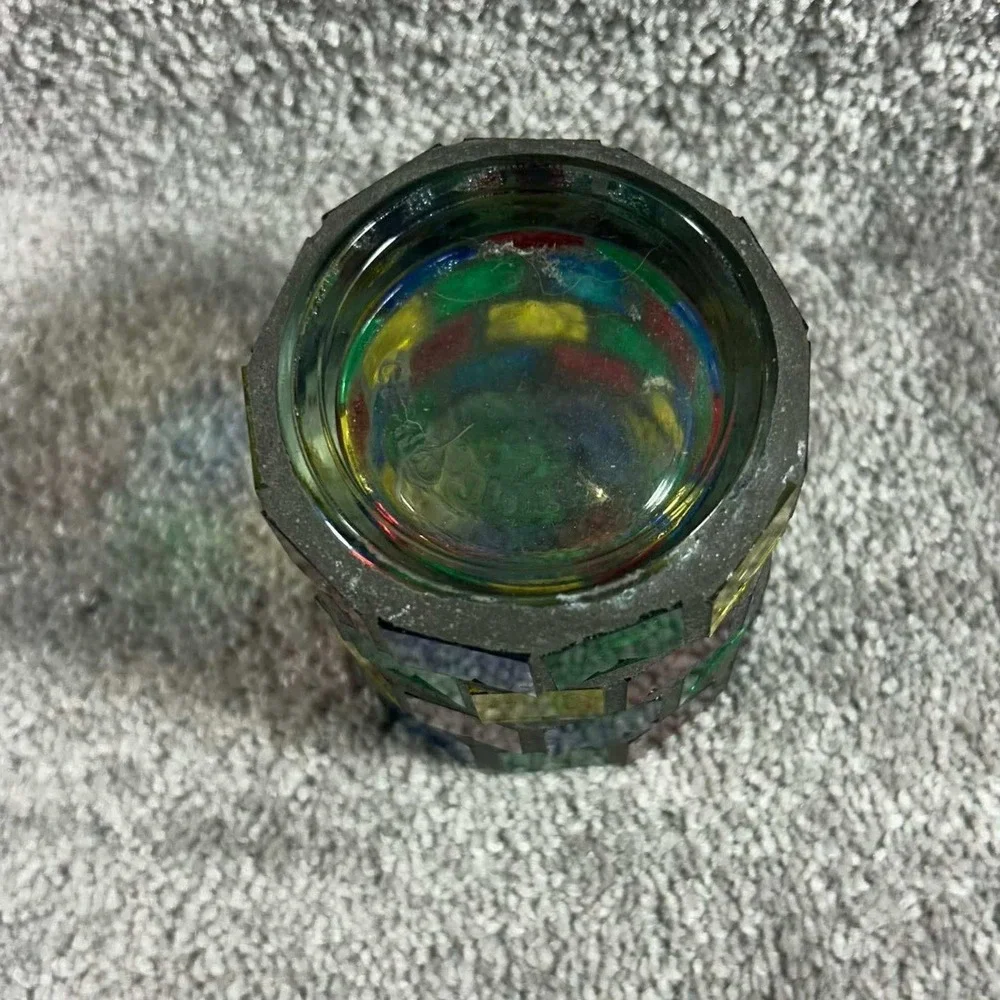 Mosaic Candle Holder Multicolor Glass Boho Votive Decor Small Size‎
